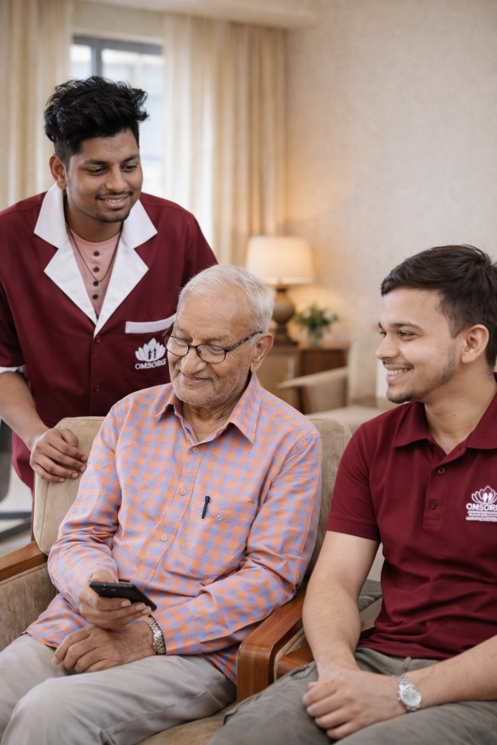 Caregiver providing physical mobility support to a resident
