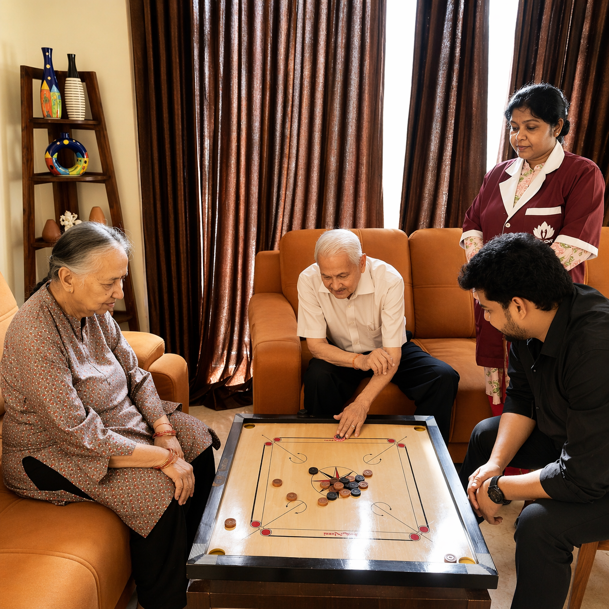 Senior residents sharing laughter and conversation together