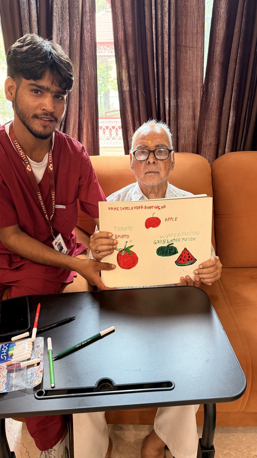 Personalized resident dietary tracking board showing custom fruit and nutrition care